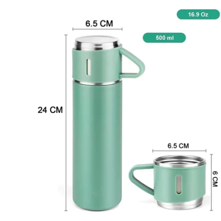 STAINLESS STEEL VACUUM FLASK SET WITH 3 STEEL CUPS
